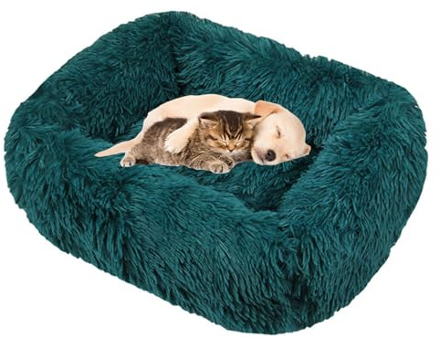 Lukery Hundebett Katzenbett Flauschig Rund aus Plüsch, Kuscheliges Donut Hundekissen und Katzenkissen Weiches Plüsch Hundeliege für Kleine, Mittelgroße und Große Haustiere (Dunkelgrün,M (66X55))