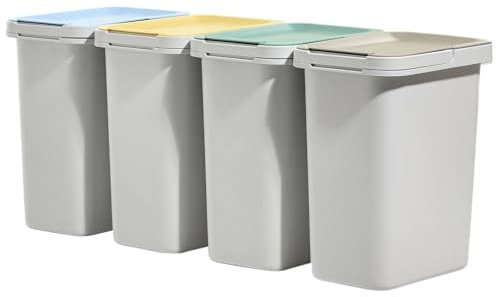 KADAX Set di Pattumiera per Raccolta Rifiuti, Sistema di Raccolta, Robusto Contenitore Con Coperchio Denso, in Plastica (Bianco 4 x 12L)