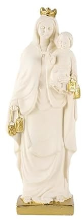 Figura Virgen del Carmen Resina Pintado a Mano Crema y Dorado 20 cm