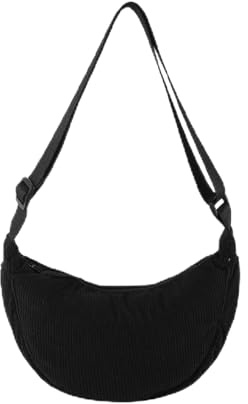 Konxi Damen Halbmond Tasche Umhängetasche Cord Crossbody Moon Bag Cord Crossbody Bag Damen Hobo Halfmoon Bag Kord Schultertsche für Arbeit Einkaufen Schule Arbeit Shopping (Schwarz)