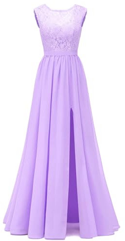 Generisch Vestido de noche para mujer, vestido de cóctel, elegante, para boda, graduación, gasa, Color lila., 38