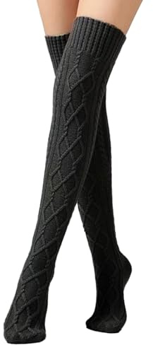 ASFWAGQ Damen Kniestrümpfe Lang Stulpe Leg Winter Kabelstrick Strumpf Beinwärmer Warmer Gestrickte Over-Knee Lange Beinstulpe Strumpf 1 Paar