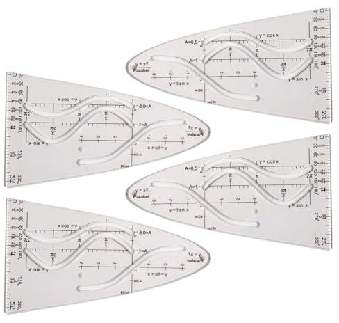 GNAUMORE Parabolic Template Maths,Parabola Stencil,Parabola Ruler Set,Parabolic Template,Plastic Math Geometry Set Parabola,for Sinus Cosine Tangent An Important Aid for Study and Work 4PC