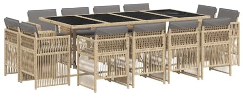 vidaXL Matgrupp för trädgården med dynor 13delar mixbeige konstrotting