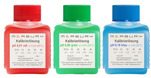 Measury pH Kalibrierlösung 4.00, 6.86 und 9.18 - Pufferlösung je 50 ml | Eichlösung Kalibrierflüssigkeit Set Made in Germany, Eichflüssigkeit, kompatibel mit pH Messgeräten aller Marken