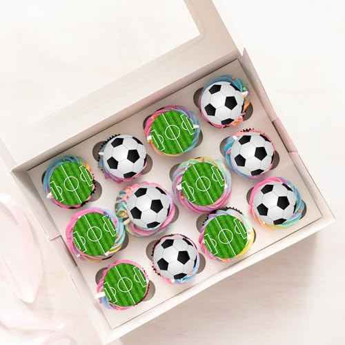 24 x Football Themed Pitch Ball Cupcake Toppers | Precut, Edible Wafer Paper, Cake Decoration