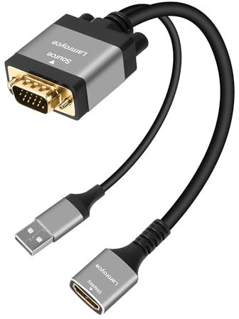 Adaptador VGA a HDMI con alimentación USB, 1080P VGA macho (fuente) a HDMI hembra (pantalla), conector convertidor de cable compatible con PC, computadora, computadora, laptop, monitor, HDTV