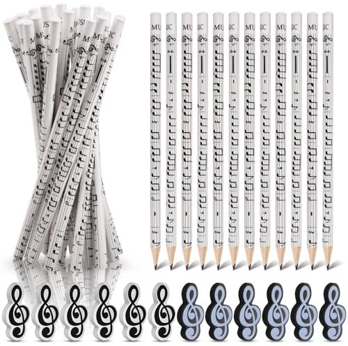 Dncvb 36 Pièces Papeterie Musique à thème, 24 Crayons à Thème avec Musique + 12 Gommes À Symboles De Musique, HB Crayons à Papier, Crayon Note de Musique Pour étudiants, Enfants, Cadeaux de Fête (1)