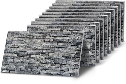 K&B Panels 3D Wall Panels, Realistic Slate Effect Styrofoam Wall Panelling Kit, Lightweight, Easy to Install, Dual Insulation to Reduce Acoustic Noise, Indoor & Outdoor (Grey) (10 Panels)