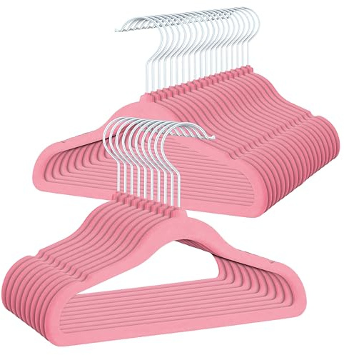 OGIVO Kleiderbügel Kinder Samt– 30er Set – Kinder Bügel aus Samt 30 cm – Samtkleiderbügel 360° drehbarer Haken - Kleiderbügel für Babys und Kleinkinder (Hellrosa)