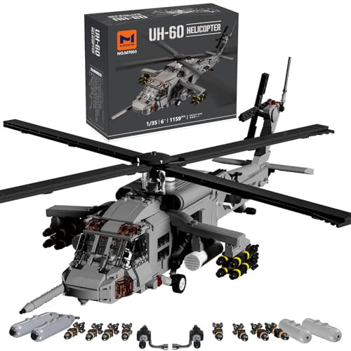 MISINI M7003 UH-60 Black Hawk Hubschrauber Klemmbausteine Technik, 1159 Teile Militärserie Luftwaffe Mittlerer Mehrzweckhubschrauber, 1:35 Erwachsene Sammlerspielzeug Geschenk Modell Flugzeug