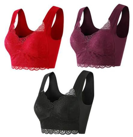 Lot De 3 Soutiens-Gorge Femme en Dentelle Brassiere Femme sans Armature Grande Taille Sexy Casual Bra Classique Rembourré Soutien Gorge Push Up Bralette Lingerie Française De Base