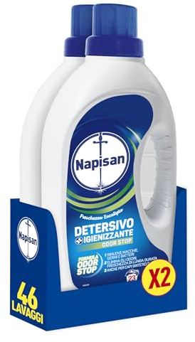 Napisan Detersivo Lavatrice Liquido Igienizzante Odorstop, 2 Confezioni da 1.15 l da 23 Lavaggi di Detersivo Lavatrice Liquido