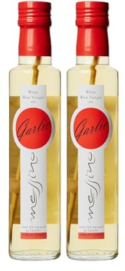 Messino Aceto Bianco con Aglio 2x250ml (500ml) – Greco | Aceto di vino bianco greco all'aglio, aroma intenso, senza zuccheri aggiunti – per insalate, carni e verdure