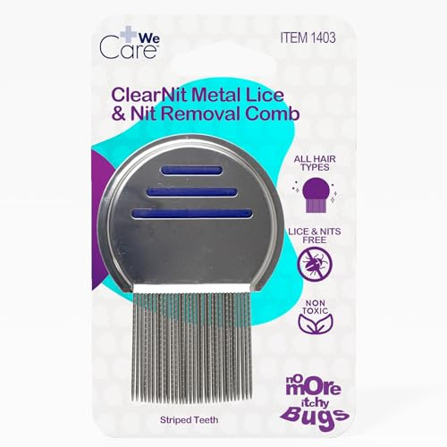 Dynarex WeCare ClearNit Metal Lice and Nit Removal Combs with Handle - Lice Nit Comb for all Hair Types, Stainless Steel Ultra-Fine Teeth - 1 Count
