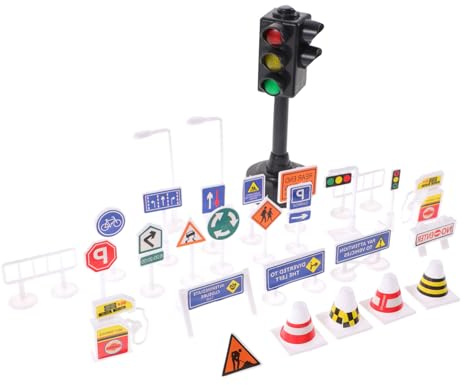 ibasenice Set De Panneaux De Signalisation Routière Plastique pour Garçon Fille Jeu Éducatif De Modèles De Panneaux De Circulation avec Feu De Signalisation Jouet Apprentissage Sécurité Rout