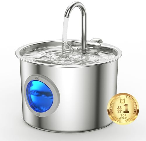 Fontaine a Eau Chat INOX: Fontaine à Eau pour Chat Automatique - 2,2L Distributeur Chien avec 2 Filtre + 2 éponge - Silencieux Fontaines Chats - Distributeur Eaus Chats avec Fenêtre de Niveau d'eau