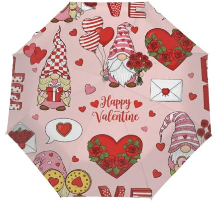 Drekrid Parapluie de voyage pour la pluie – Parapluie de Saint-Valentin en forme de nain de rose coupe-vent, compact et pliable à l'envers pour enfants et femmes, joli petit parapluie à ouverture