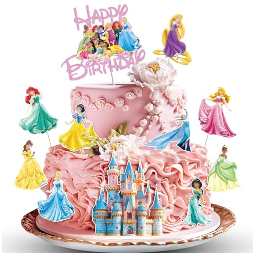 Randomgo 11 Piezas Decoracion Tartas Cumpleaños Princesa para Niñas, Topper Tarta Cumpleaños Princesa, Decoración de Cupcakes, Cake Topper para Fiesta de Cumpleaños Niños (A)