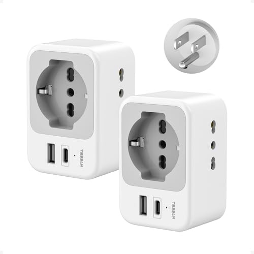 Adaptateur prise américaine italienne Pack de 2, adaptateur USA avec USB C et USB A, 5 en 1 TESSAN prise prise américaine 1875 W, adaptateurs prises Canada pour Amérique, Mexique, Thaïlande, Type B