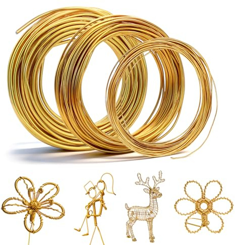 Piuluvor® 3 Stück 10 m Basteldraht, Golddraht 1mm/2mm/3mm Draht Gold | DIY Golddraht zum Basteln, Schmuckdraht Gold, Modellierdraht, Bindedraht, Aluminiumdraht für Schmuckherstellung Gartenarbeit