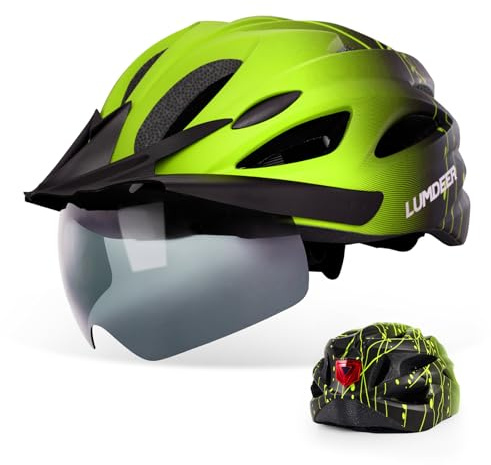 LUMDEER Fahrradhelm Herren und Damen Erwachsene mit Visier und Licht | Radhelm mit Rücklicht, Magnetisches Visier UV400, Helmschirm, leicht und gut belüftet, reflektierender Kinnriemen, CE & CPSC