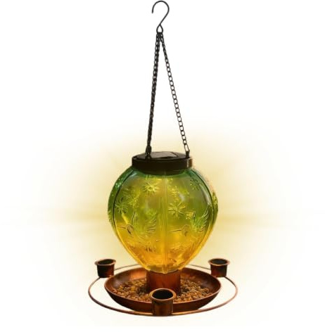 Mangeoire à Oiseaux avec éclairage Solaire Porte-Nourriture d'Extérieur en | Petite mangeoire à oiseaux pour patio, pelouse, balcon, terrasse, arbre, jardin et ar