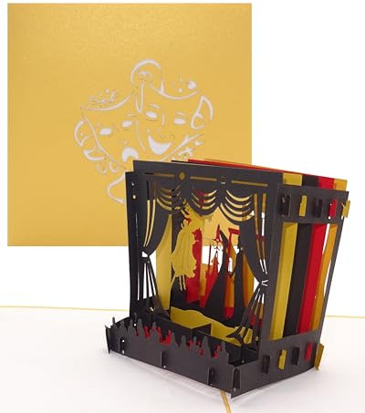 Pop-Up Karte Theater - Bühne 3D Geburtstagskarte, Einladungskarte & Verpackung Theaterkarte in Gold