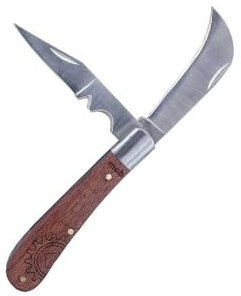 Couteau d’Électricien 2 Lames – Inox Trempé 50-55 HrC, Manche Bois Ergonomique, Lame Droite à Dénudage + Lame Incurvée, Rivets Laiton Brillant – Outil Polyvalent pour Électricien et Bricoleur