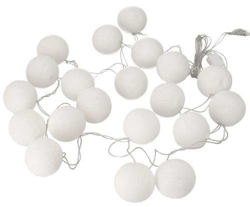 GURU SHOP Stoff Ball Lichterkette, 20`er LED Kugel Lampion, grau, weiß | Dekorative Lichterkette mit 20 Stoffbällen, Durchmesser ca. 7 cm, energiesparende LEDs, Gesamtlänge: 3,5 m.