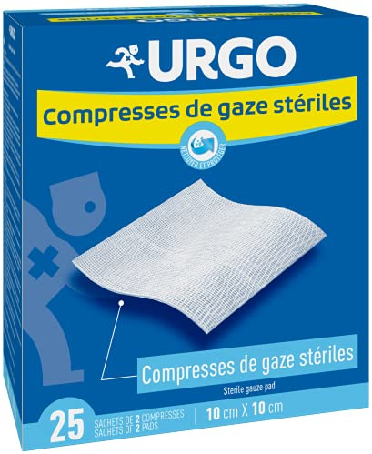 Urgo - Compresses de gaze stériles - Absorption - Boîte de 25 sachets de 2 compresses - 10cm x 10cm