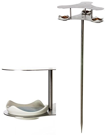 matrasa Design Vogelhotel Penthouse - Futterstation aus gebürstetem Edelstahl mit Keramikschalen - Vogeltränke Futterstelle