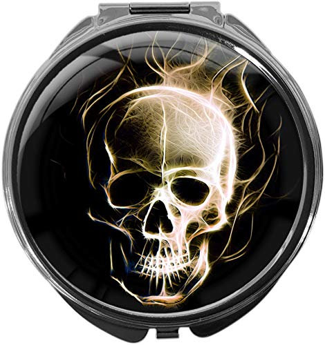 metALUm Pillendose mit Spiegel rund Metall 3 Fächer TOTENKOPF #1190
