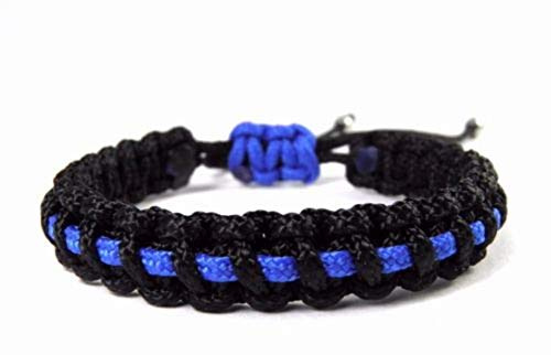 HanseCharms Paracord Armband-Thin Blue Line-Polizei-Männer, Frauen, Kind Armband-Verstellbar, 3 Breiten (1 cm Breit - Paracord Typ I, M = 16-20 cm)