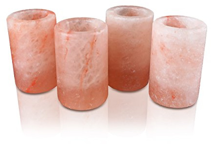 Himalayan Secrets Set of 4 Himalayan Tequila Shot Glass Set - 100% Edible Hand Carved Himalayan Crystal Salt - 3 Tall