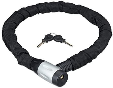 Relaxdays, Lucchetto a Catena per Bicicletta o Moto, 2 Chiavi, Antifurto, Resistente Unisex Adulto, Nero, 100 cm