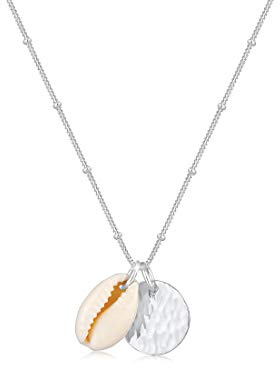 Elli Halskette Damen Kugel Plättchen Kauri Muschel Anhänger Trend in 925 Sterling Silber