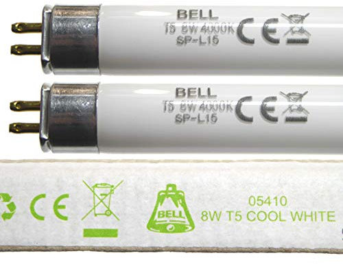 2 Pack Bundle 8w T5 300mm 12 Fluorescent Tubes Cool White 4000k G5 Cap for Emergency and Strip Lights 8 Watt Bell Lighting 05410