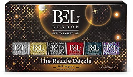 Bel London Razzle Dazzle - Glitzer Nagellack Set - Normaler Nagellack-Set Ohne UV Licht mit bunten Glitzer Nagellacken für Perfekte Maniküre zu Hause, 6 Farben