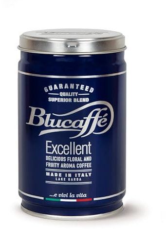 Lucaffè - Barattolo Caffè Macinato Blucaffè 250 Gr | Caffè di Altissima Qualità per Moka, macchine Filter Coffee | Tostatura Media | Gusto Fruttato e Fiorito, Cremoso | Aroma Intenso e Persistente