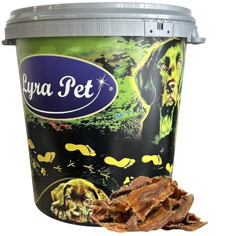 Lyra Pet® 5 kg Rinderdörrfleisch Chips + 30 L Tonne - Kausnack für Hunde | Naturbelassener Kauartikel vom Rind – Proteinreiches Leckerli – Herzhaft & gut verträglich – Schonend getrocknet