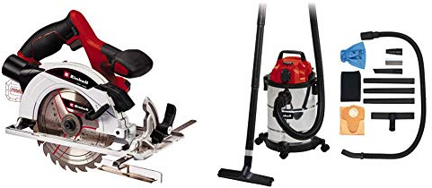Einhell Scie circulaire portative sans fil TE-CS 18/165-1 (réglage sans outil de la profondeur de coupe et de l’angle d’inclinaison), Livré avec Aspirateur Synchro TC-VC 1820 SA - 20L