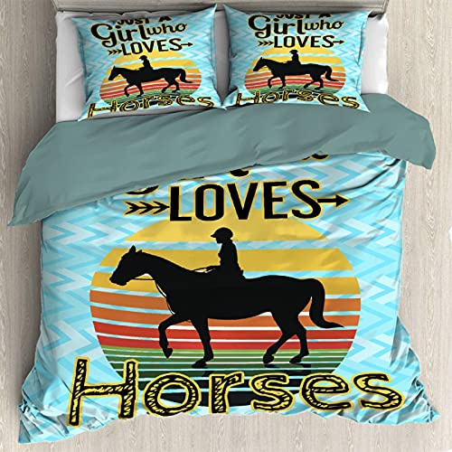 Darani Just A Girl Who Loves Horses Duvet Cover Twin 68 x 87 in Ultra Soft Washed Microfiber Comforter Cover Sets 3 Pieces (1 Duvet Cover + 2 Pillow Shams)