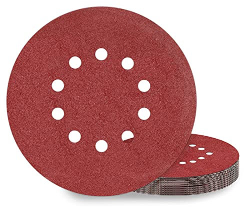 KONGMING Disques de Ponçage 225 mm 10 Pièces Grain P120 10 Trous Disques Abrasifs 225 mm Ronds Papier Abrasif for Ponceuse pour Cloisons Sèches Ponceuse Girafe