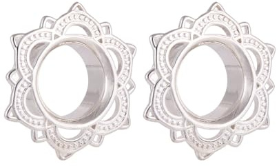 Lieson Ohr Tunnel Plug, 2 Stück Tunnel Chirurgenstahl Vintage Blume 12mm Ohr Tunnel Silber