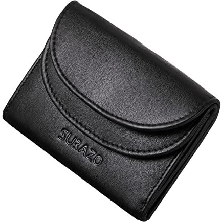 SURAZO® Echtleder Kleines Portemonnaie Damen (10,5 x 7,5 x 2 cm, 30g) Minibörse Leder Geldbörse Herren Klein | RFID Mini Wallet | 4 Kartenfächer Geldscheinfach | Slim Geldbeutel mit Münzfach (Schwarz)