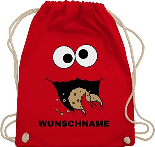 Turnbeutel Rucksack - Karneval Accessoire Fasching - Keks Monster Kostüm mit Name I Krümelmonster I Cookie Monster I Keksmonster - Unisize - Rot - monsterbeutel faschings rucksäcke karnevals