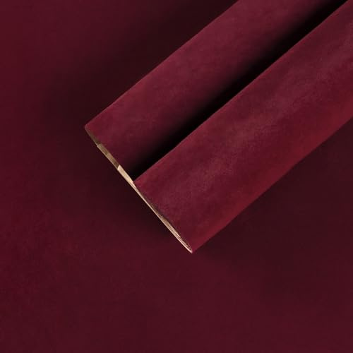 CHIHUT Self Adhesive Velvet Dresser Drawer Liner Dark Red Velvet Fabric Flock Contact Paper Roll 17.7''x100'' Dark Red Soft Felt Velvet Flocking Liner for Jewelry Drawer Box Lining Art Crafts