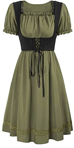 Dirndl Damen Midi Trachtenkleid Vintage Dirndlkleid Trachten Kleid Trachtenmode Dirndl & Dirndl-Sets für Frauen Mädchen Oktoberfest Outfit Halloween Kostüm Karneval Bühnenshow