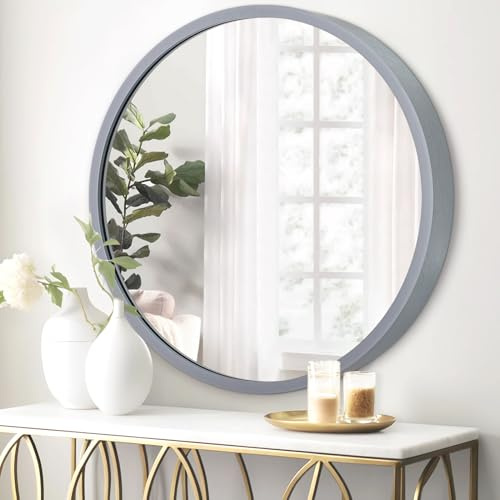 JJUUYOU Specchio rotondo da parete 40 cm a cerchio sospeso, specchio grigio per il bagno, specchio con cornice in metallo per camera da letto, soggiorno o ingresso, specchio decorativo da parete